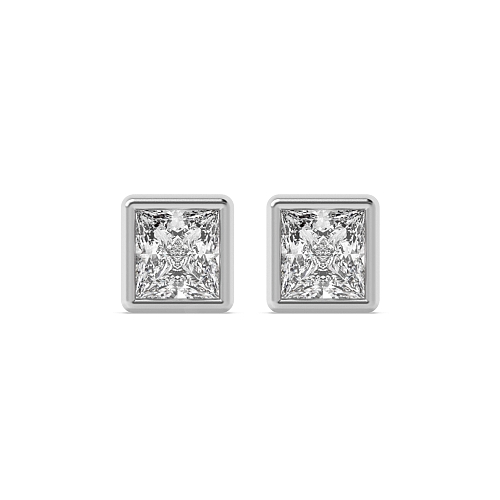 Bezel Setting Princess Solid Diamond Earrings