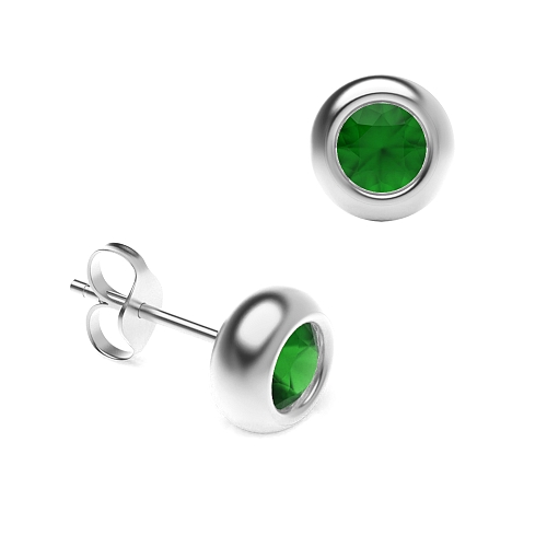 Bezel Setting Solid Emerald Diamond Earrings
