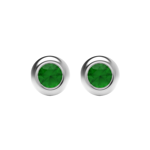 Bezel Setting Solid Emerald Diamond Earrings