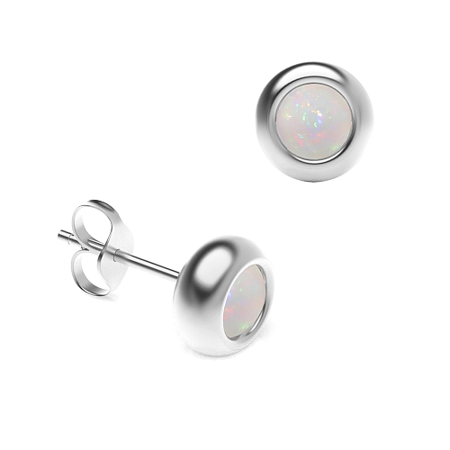 Bezel Setting Solid Opal Diamond Earrings