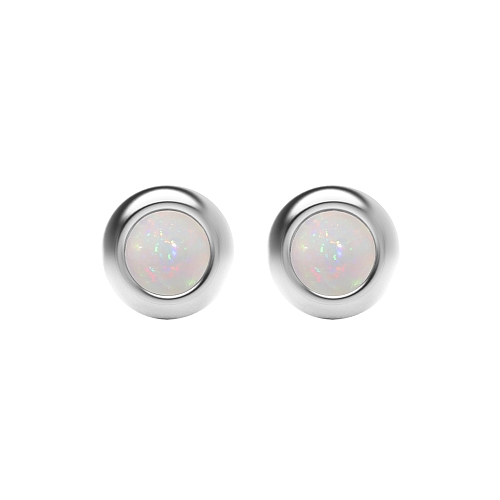 Bezel Setting Solid Opal Diamond Earrings