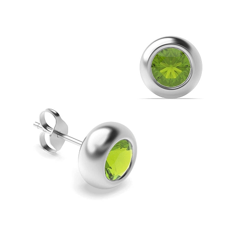 Bezel Setting Solid Peridot Diamond Earrings