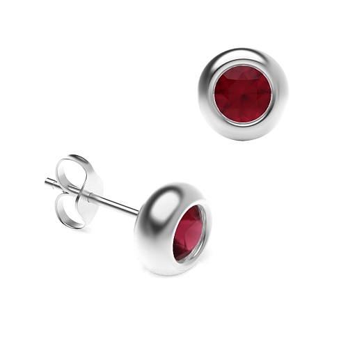 Bezel Setting Solid Ruby Diamond Earrings
