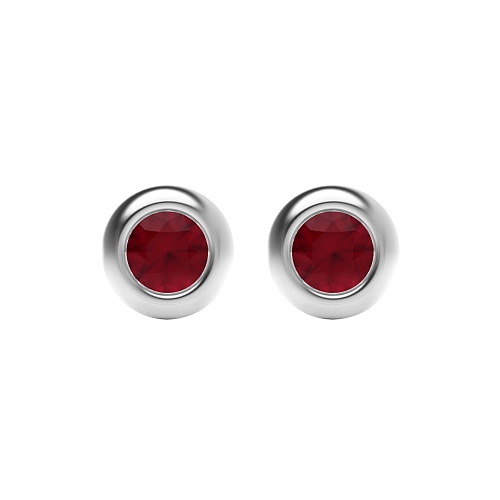 Bezel Setting Solid Ruby Diamond Earrings