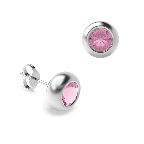 Bezel Setting Solid Tourmaline Diamond Earrings