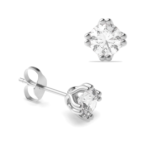 4 Prong Silver Stud Diamond Earrings