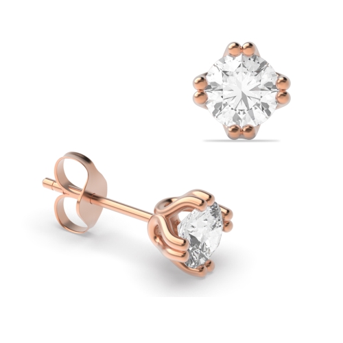 4 Prong Round Rose Gold Stud Earrings