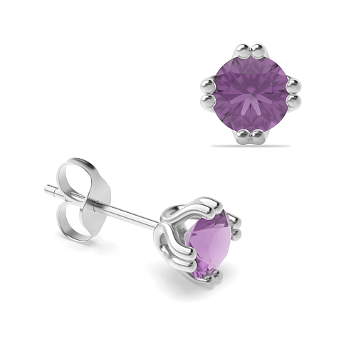 4 Prong Double claw Amethyst Diamond Earrings