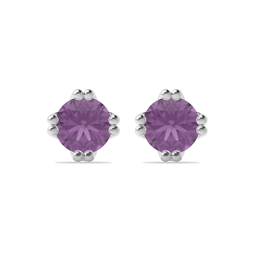 4 Prong Double claw Amethyst Diamond Earrings