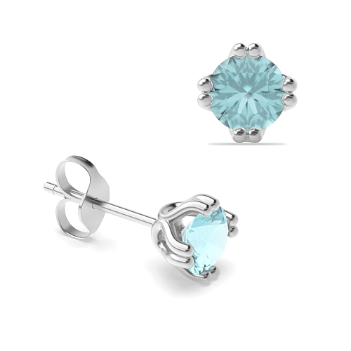 4 Prong Double claw Aquamarine Diamond Earrings