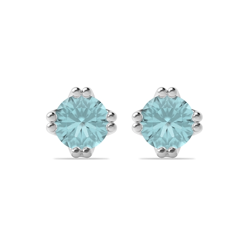 4 Prong Double claw Aquamarine Diamond Earrings