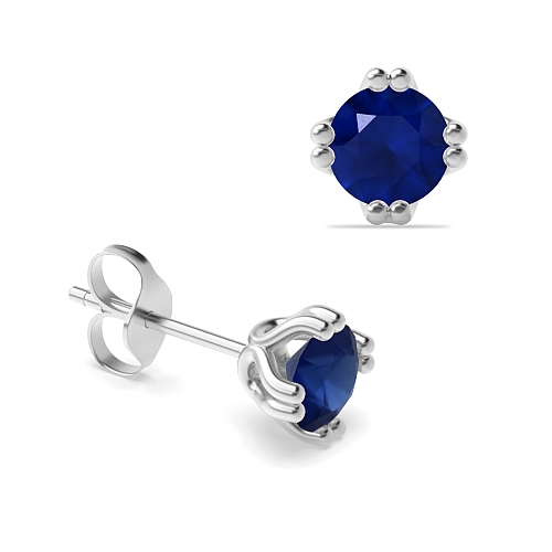 4 Prong Double claw Blue Sapphire Diamond Earrings