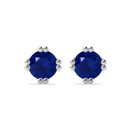 4 Prong Double claw Blue Sapphire Diamond Earrings