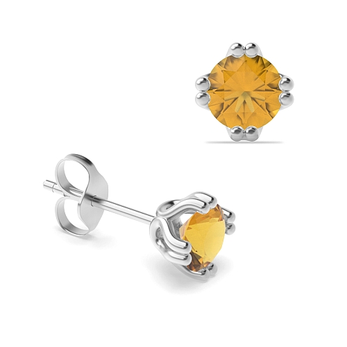 4 Prong Double claw Citrine Diamond Earrings