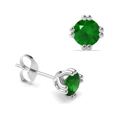 4 Prong Double claw Emerald Diamond Earrings