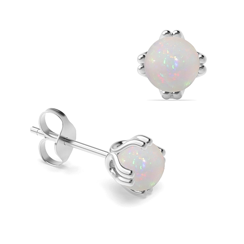 4 Prong Double claw Opal Diamond Earrings