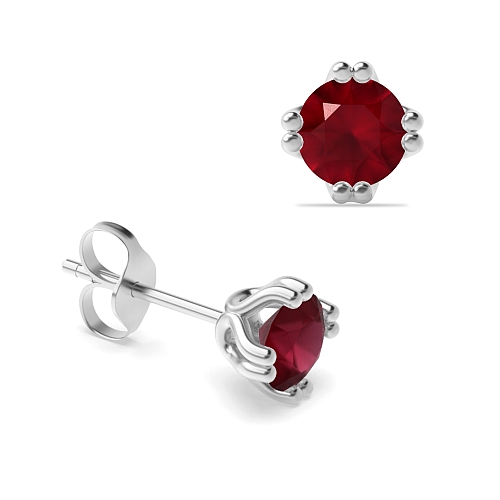4 Prong Double claw Ruby Diamond Earrings