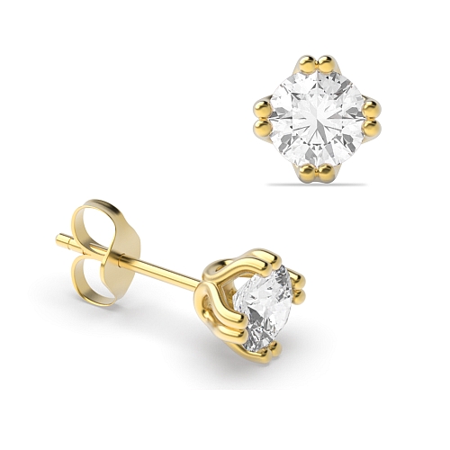4 Prong Yellow Gold Double claw Diamond Earrings