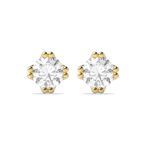4 Prong Yellow Gold Double claw Diamond Earrings