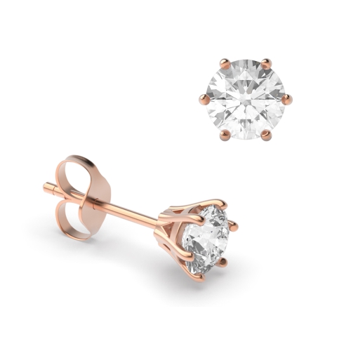 6 Prong Rose Gold Stud Diamond Earrings