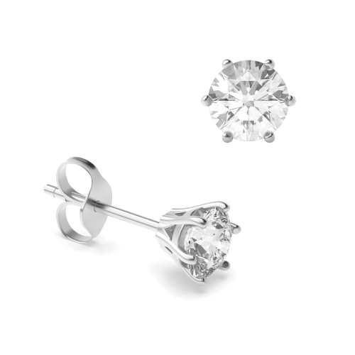 6 Prong Silver Stud Diamond Earrings