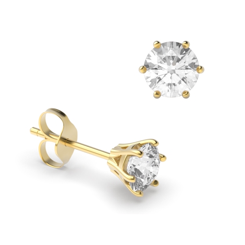 6 Prong Yellow Gold Stud Diamond Earrings