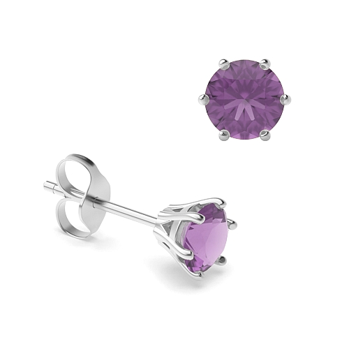 6 Prong flower basket Amethyst Diamond Earrings