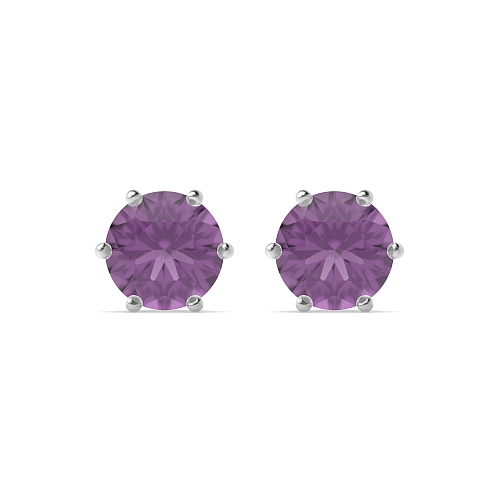 6 Prong flower basket Amethyst Diamond Earrings