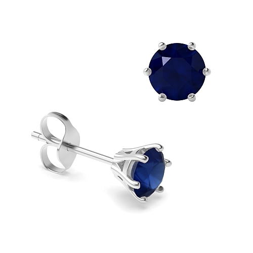 6 Prong flower basket Blue Sapphire Diamond Earrings