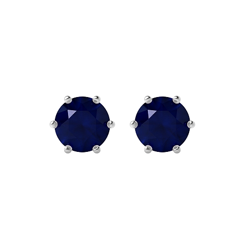 6 Prong flower basket Blue Sapphire Diamond Earrings
