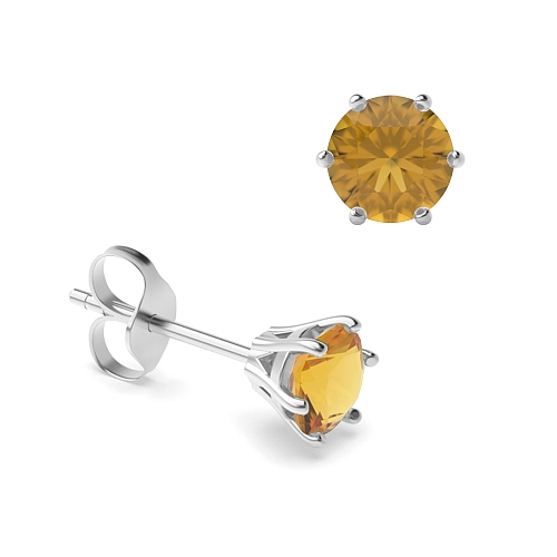 6 Prong flower basket Citrine Stud Diamond Earrings