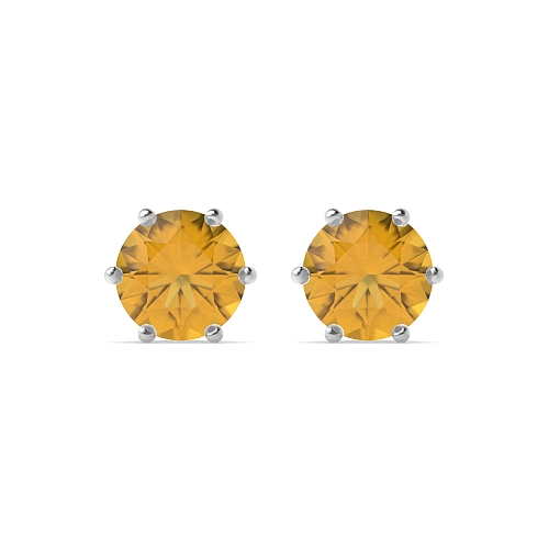 6 Prong flower basket Citrine Stud Diamond Earrings