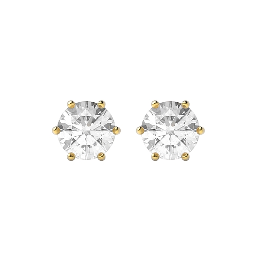 6 Prong Yellow Gold flower basket Diamond Earrings