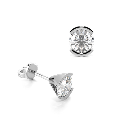Bezel Setting Round Platinum Stud Diamond Earrings