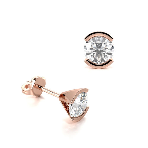 Bezel Setting Round Rose Gold Half open Diamond Earrings