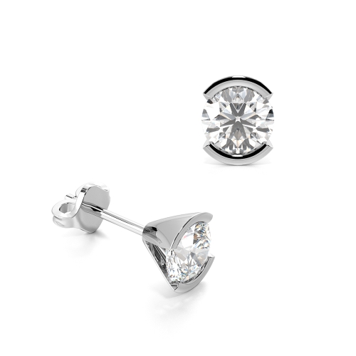 Bezel Setting Round Half open Stud Diamond Earrings