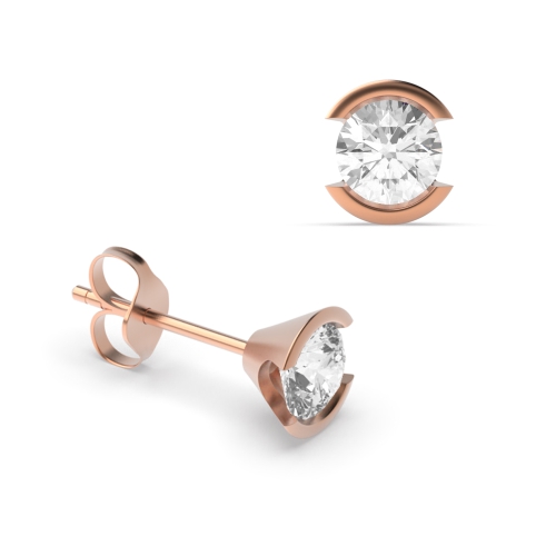 Bezel Setting Round Rose Gold Stud Earrings