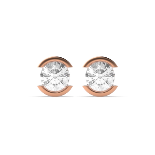 Bezel Setting Round Rose Gold Stud Earrings