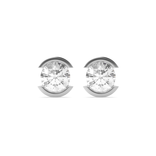 Bezel Setting Round Silver Semi open Diamond Earrings