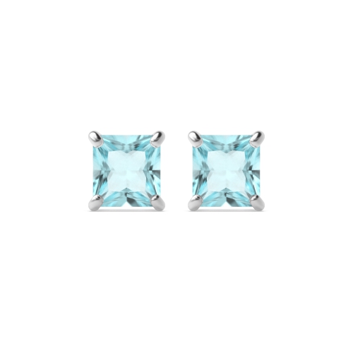 4 Prong Square Aquamarine Stud Earrings