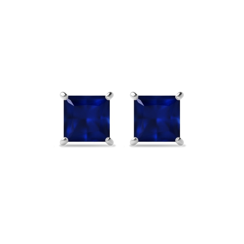 4 Prong Square Blue Sapphire Stud Earrings