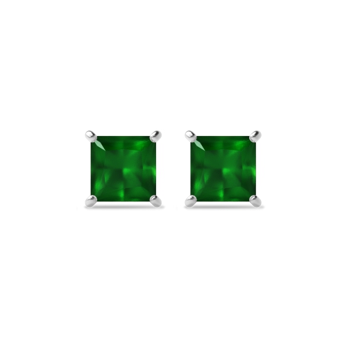 4 Prong Square Emerald Stud Earrings