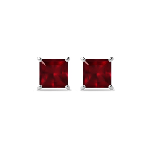 4 Prong Square Ruby Stud Earrings