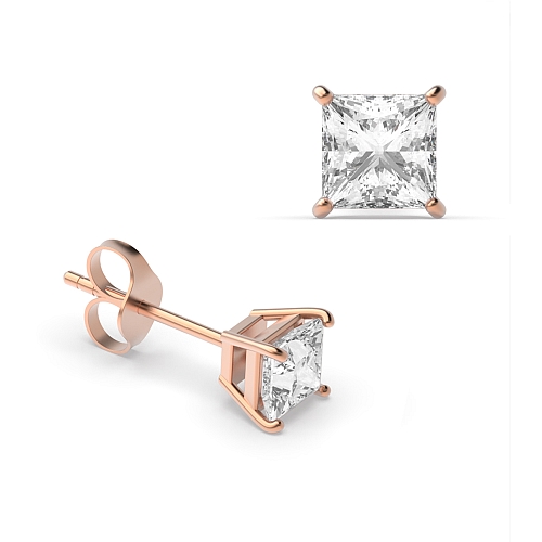 4 Prong Rose Gold elegant basket Diamond Earrings