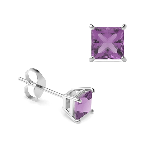 4 Prong elegant basket Amethyst Diamond Earrings