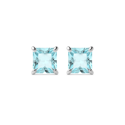 4 Prong Square Aquamarine Stud Diamond Jewellery