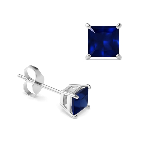 4 Prong elegant basket Blue Sapphire Diamond Earrings