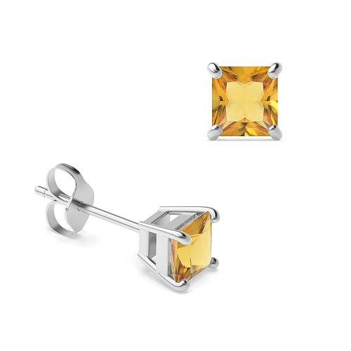 4 Prong elegant basket Citrine Stud Diamond Earrings