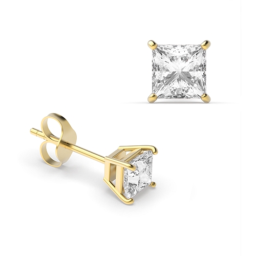 4 Prong Yellow Gold elegant basket Diamond Earrings