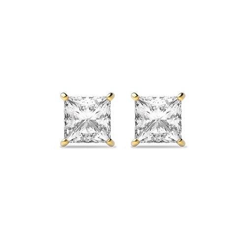 4 Prong Yellow Gold elegant basket Diamond Earrings